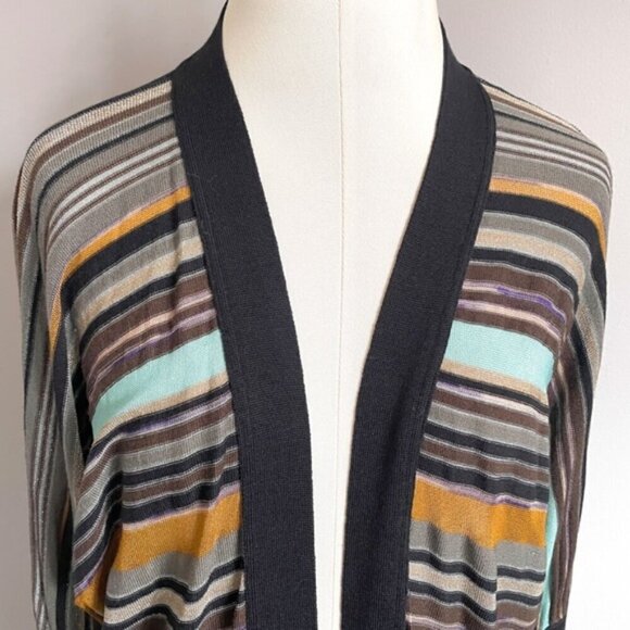 Vintage Missoni Colourful Striped Wool Blend Open Duster Cardigan - 14/L-XL 🇮🇹 - Picture 3 of 12